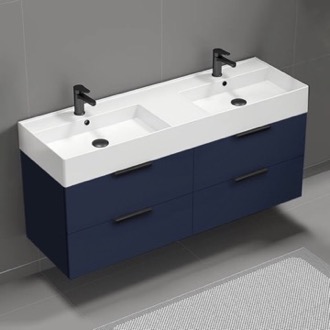 Bathroom Vanity Double Floating Bathroom Vanity, Modern, Navy Blue, 56 Inch Nameeks DERIN465